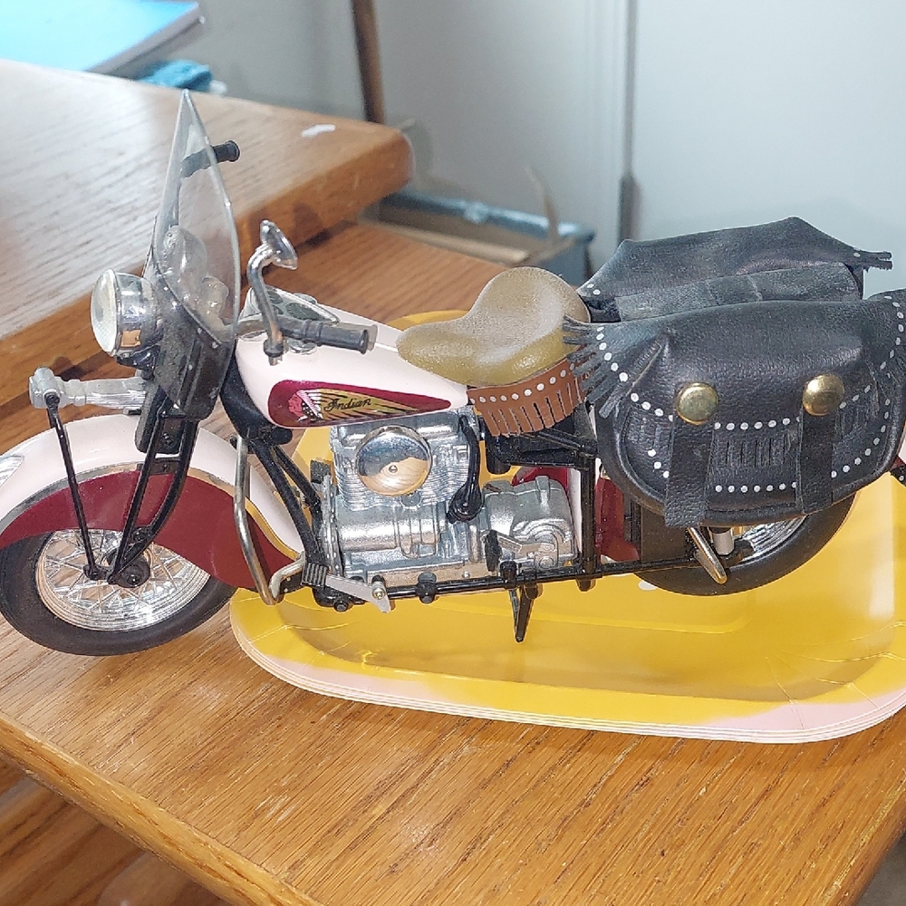 Vintage Indian  Motorcycle Model with Saddle Bags.